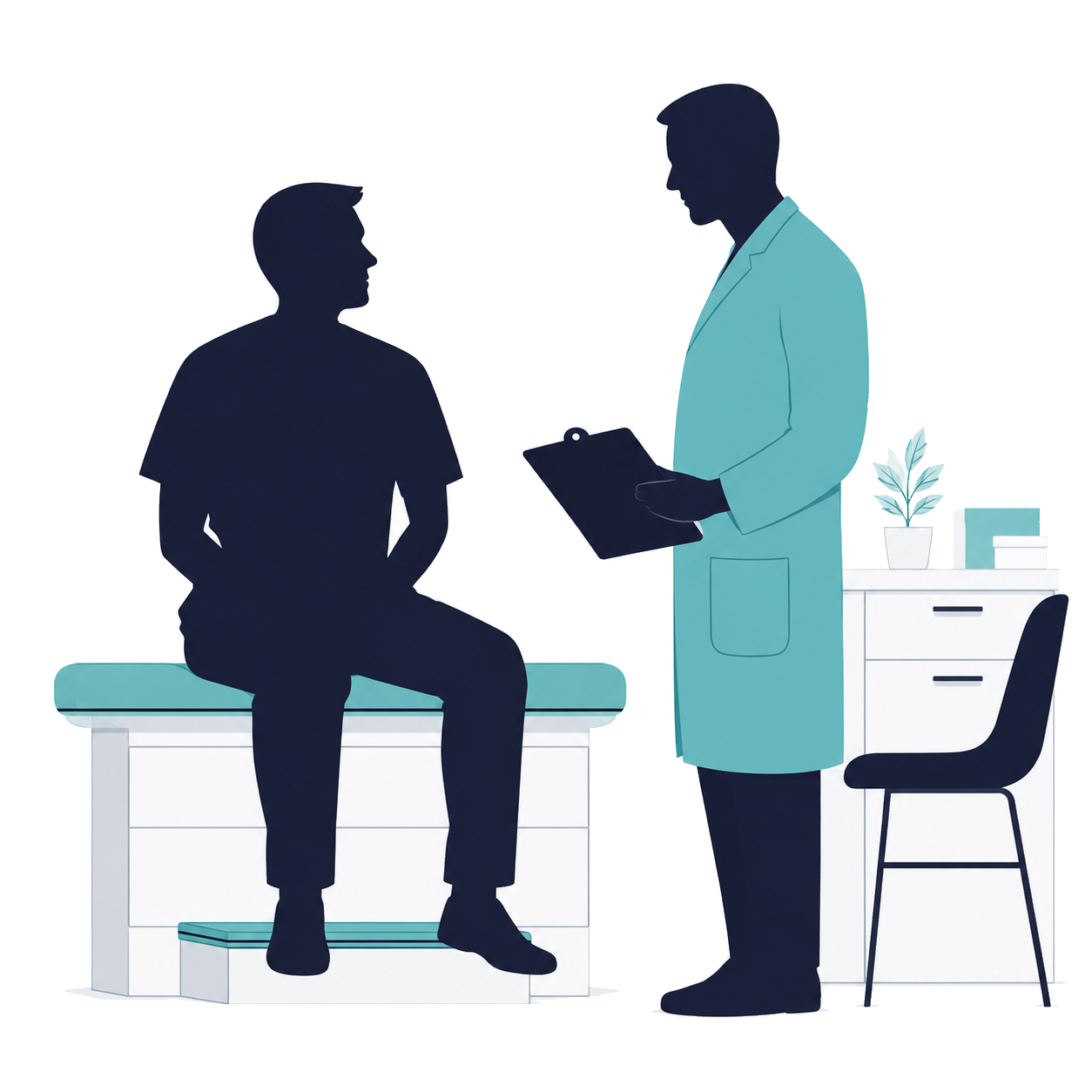 Chiropractor talking to a patient sitting on an exam table